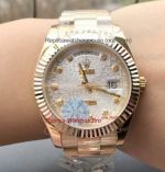 Copy Day Date Rolex Gold Diamond Markers Silver Dial 36mm Watch